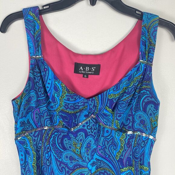 ⭐️ Vtg Y2k Silk Tank Dress Sz 6 Handkerchief Hem Fairycore Blue Paisley Boho ABS - Picture 3 of 8